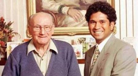 Sachin Tendulkar with Sir Don Bradman on Australian cricketer's 90th birthday