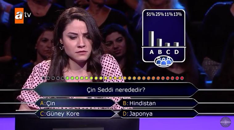 great wall of china, turkey, turkish student great wall of china located, who wants to be a millionaire turkey, Su Ayhan, woman fails to answer great wall of china, viral videos, indian express, odd news