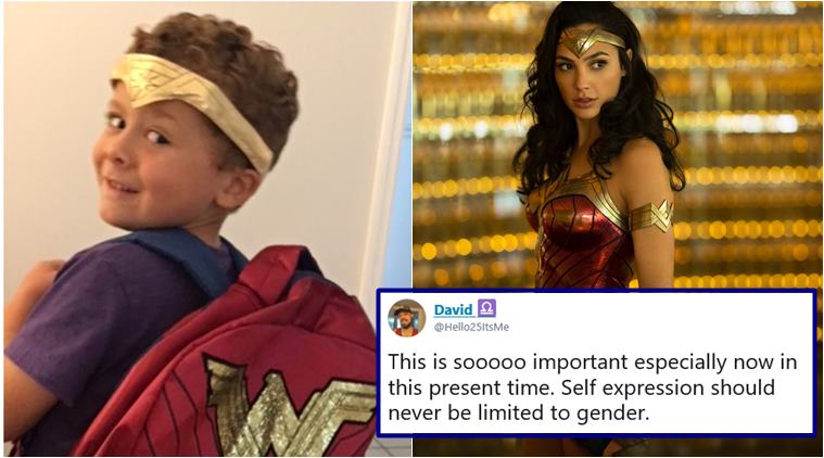 wonder woman, gal gadot, wonder boy, boy wonder woman crown, gender stereotyping, little kid wonder woman crown, good news, indian express, viral news,