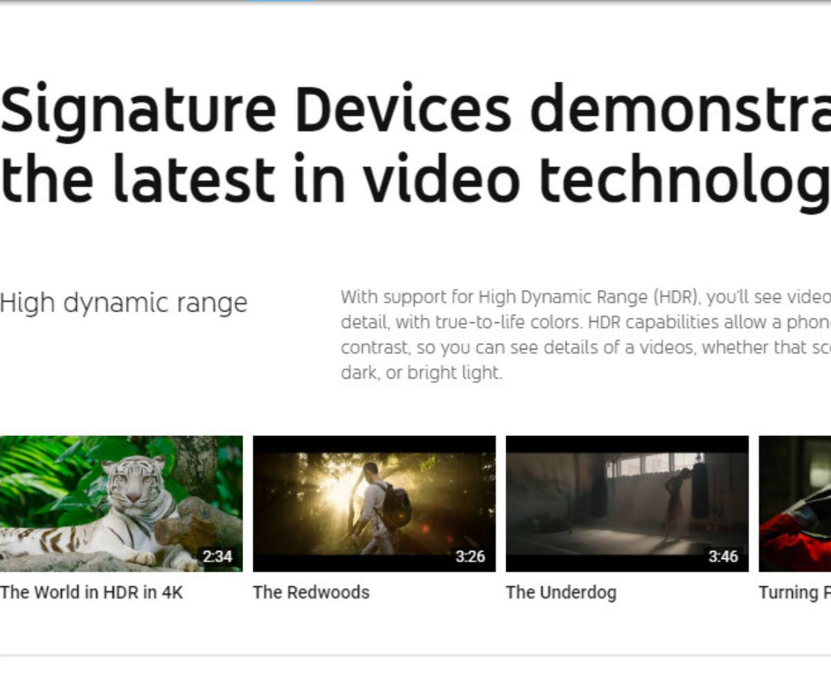 YouTube, OnePlus 6, YouTube Signature Devices, Google Pixel 2, high quality video content, Galaxy Note 9, 360 degree videos, Xiaomi Mi 8, high dynamic range, Galaxy Note 8, 4K quality videos