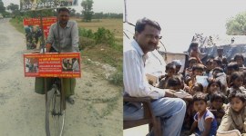 Aditya Kumar, mobile teacher, cycle wale guruji, uttar pradesh, voluntary work. International Literacy Day, indian express, indian express news