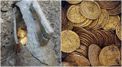 Italy, amphora filled with gold coins, pot filled with gold coins, gold coins, gold coins found, gold coins, gold coins picture, Italy viral, indian express, indian express news