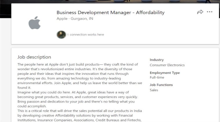 Apple iPhone, Apple India, Apple jobs India, Apple Business Development Manager Affordability India, Apple iPhone X, iPhone 8, Apple iPhone prices in India
