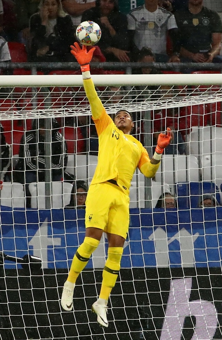 France's Alphonse Areola in action against Germany in the UEFA Nations League at the Allianz Arena in Munich