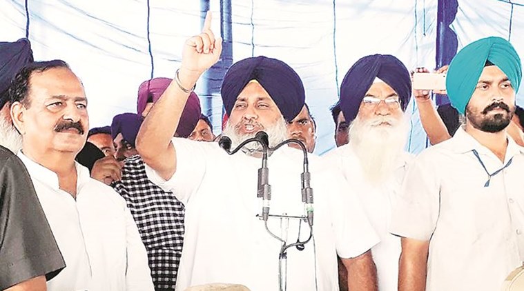 Sukhbir Singh Badal addresses workers in Jakhar’s village, dares him to face Akalis
