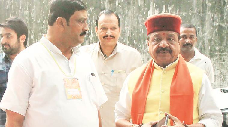 BJP National General Secretary Kailash Vijayvargiya and BJP National Secretary Rahul Sinha in Kolkata Friday. (Express photo)