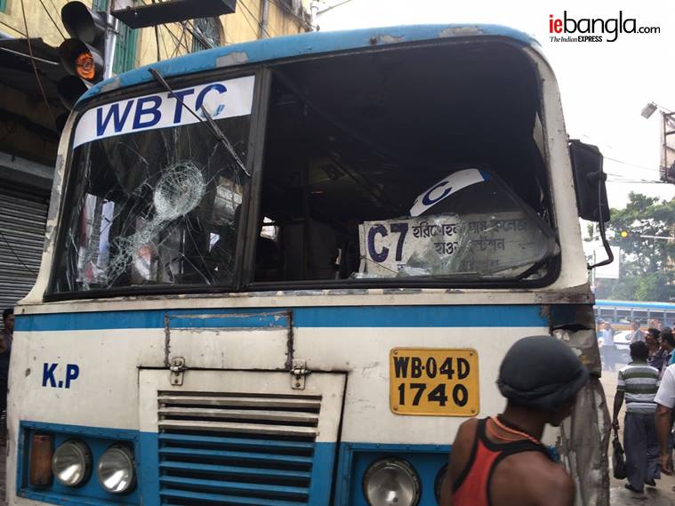 Bus of the C7 route burnt down during the bandh