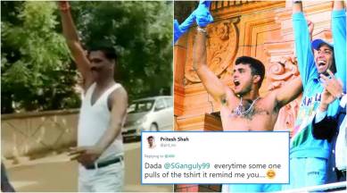 Sourav Ganguly, Veerappa Siragannavar, Veerappa Siragannavar takes off shirt, Veerappa Siragannavar viral video, BJP candidate, BJP Man Celebrates Karnataka, Karnataka candidate, indian express, indian express news