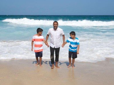 Author Chetan Bhagat with twin sons Ishaan and Shyam
