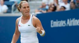 Dominika Cibulkova of Slovakia reacts after winning the second set against Angelique Kerber of Germany (not pictured) in the third round on day six of the US Open at USTA Billie Jean King National Tennis Center.