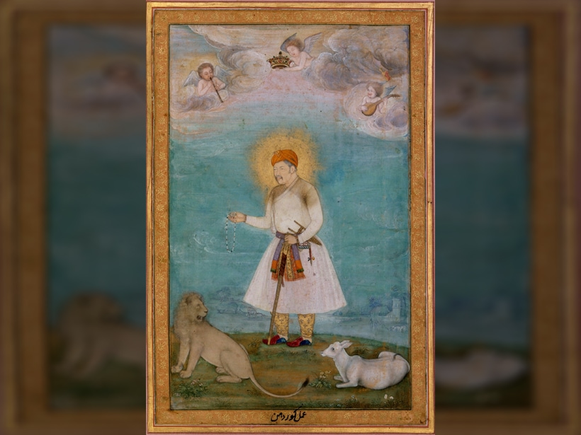 Akbar with lion and calf, a painting by Govardhan. (Source: Wikimedia Commons)