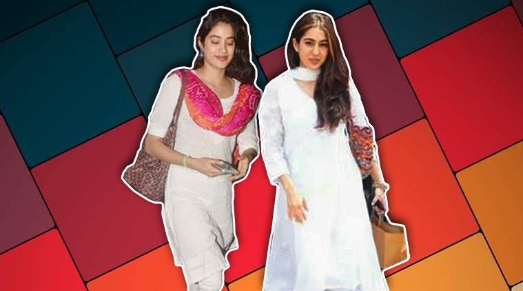janhvi kapoor, sara ali khan, janhvi kapoor recent pictures, janhvi kapoor white churidar, sara ali khan recent photo, indian express, indan express news