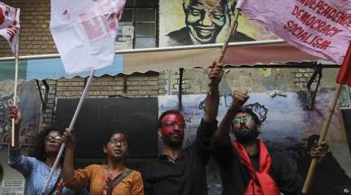(From left) Joint secy Amutha Jayadeep; vice-president Sarika Chaudhary; general secretary Aejaz Ahmad Rather and president N Sai Balaji. (Express photo/Abhinav Saha)
