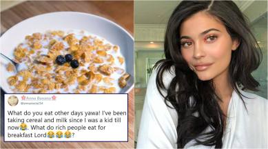 Kylie Jenner, Kylie Jenner cereal tweet, Kylie Jenner first time cereal, Kylie Jenner trolled, Kylie Jenner cereal tweet memes, indian express, odd news, funny news, indian express