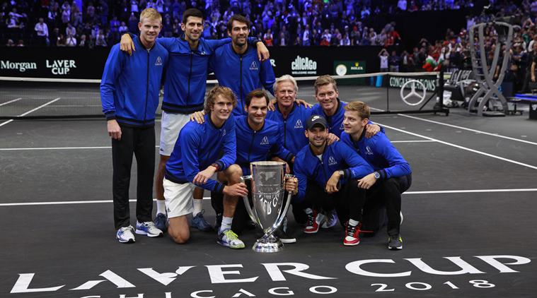 Team Europe pose with the Laver Cup after defeating Team World, Sunday, Sept. 23, 2018, in Chicago