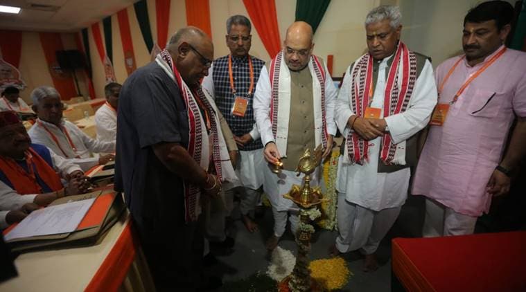 bjp national executive meet, bjp amit shah, amit shah national executive meet, bjp office bearers meet, indian express, latest news, bjp meeting
