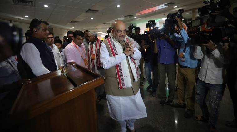 bjp national executive meet, bjp amit shah, amit shah national executive meet, bjp office bearers meet, indian express, latest news, bjp meeting