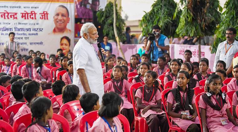 PM in Varanasi: On 68th birthday, Modi visits school, temple