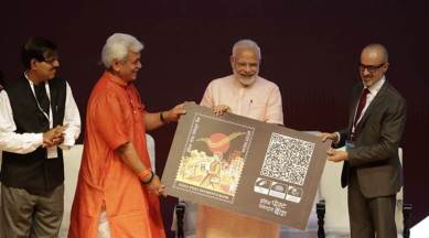 Prime Minister Narendra Modi at the launch of India Post Payments Bank in the national capital on Saturday. (Express photo/Praveen Khanna)