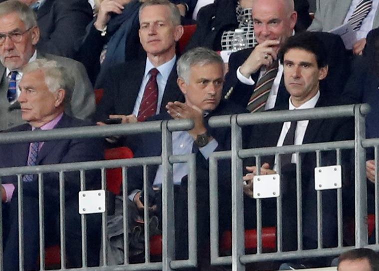 Sir Trevor Brooking, Manchester United manager Jose Mourinho and Nottingham Forest manager Aitor Karanka in the stand