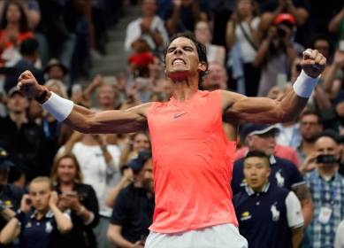 Rafael Nadal of Spain after beating Karen Khachanov of Russia in a third round match on day five of the 2018 U.S. Open tennis tournament at USTA Billie Jean King National Tennis Center.