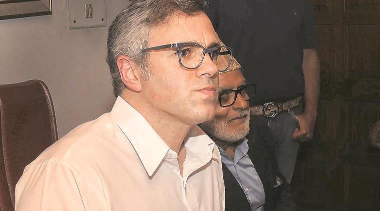Omar Abdullah at a press meet in Srinagar Thursday. (PTI)
