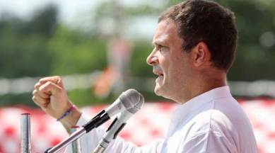 Congress chief Rahul Gandhi addresses the crowd at Chitrakoot in Madhya Pradesh on Thursday. (Twitter/@INCIndia)