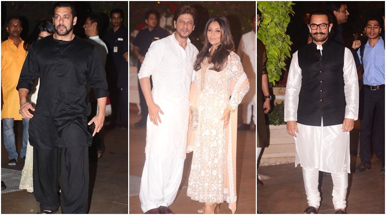 shah rukh, salman, aamir at mukesh ambani house 