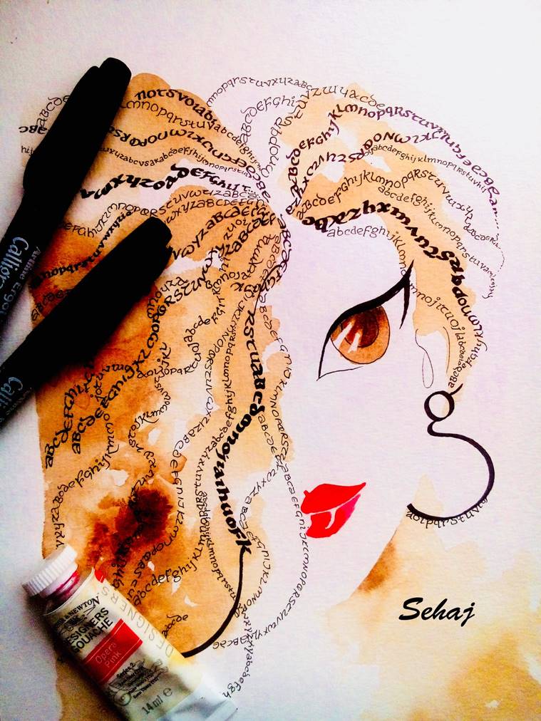 sehaj kandhari, doodle artist, doodles, doodle with a twist, fusion of doodles with writings, artists, indian art, art work, indian express, indian express news