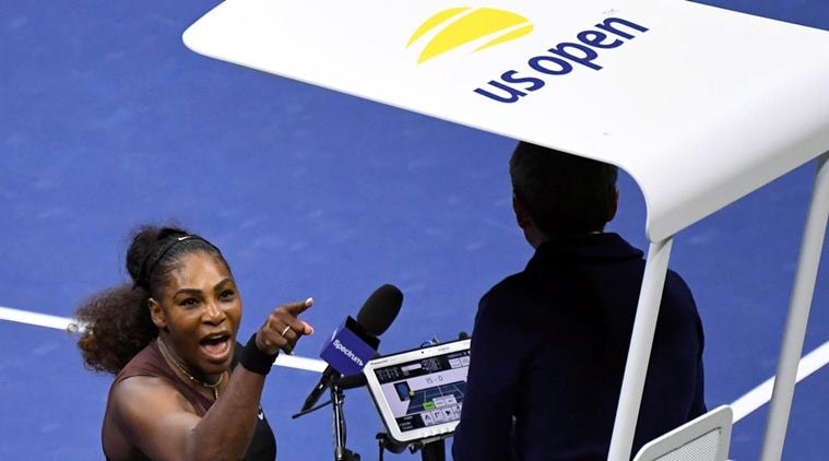 Serena Williams of the United States yells at chair umpire Carlos Ramos in the women's final against Naomi Osaka of Japan on day thirteen of the 2018 U.S. Open tennis tournament at USTA Billie Jean King National Tennis Center.