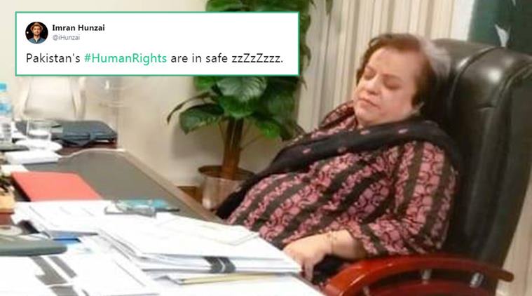 Pakistan, Pakistan minister, Pakistan news, Pakistan Human Rights minister sleeping office, Shireen Mazari, Shireen Mazari sleeping, Shireen Mazari sleeping office, Shireen Mazari office picture, indian express, indian express news