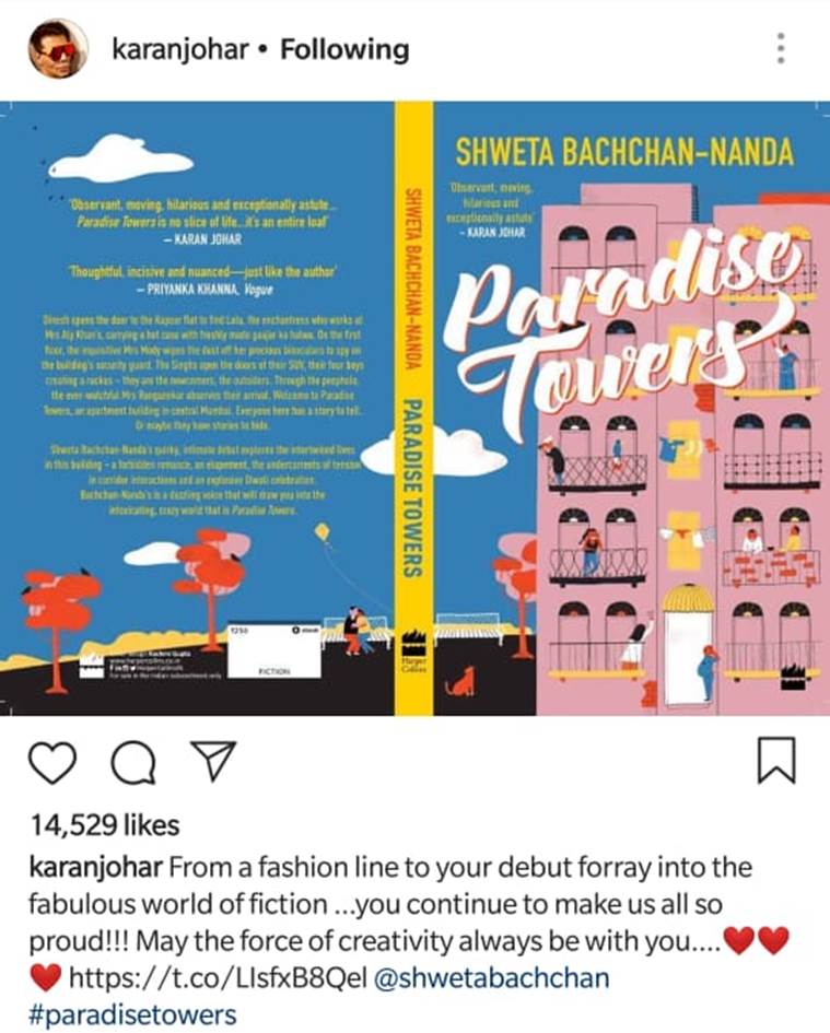 karan johar on shweta bachchan book paradise towers