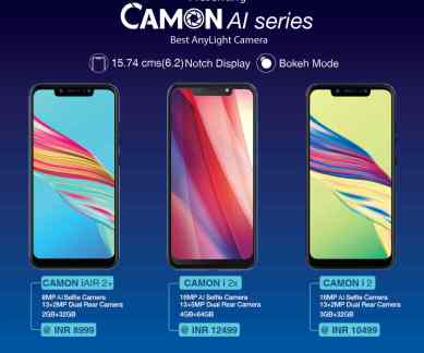 Tecno Camon iAIR2+, Camon i2 launch, Camon iAIR2+ price in India, Camon i2 India price, Camon i2X India price, Camon iAIR2+ specifications, Camon i2 features, Camon i2X specifications