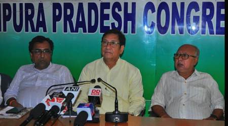  Birajit Sinha addresses a press conference in Agartala. (Source: Express photo/File)