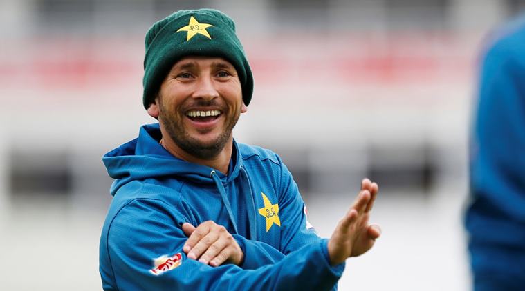 Pakistan's Yasir Shah shares a joke whilst he plays a game of football during nets