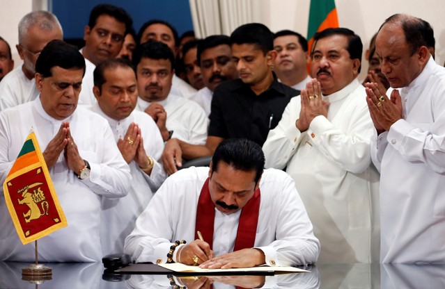 Image result for Mahinda Rajapaksa Monday assumed charge as Sri Lanka's new PM