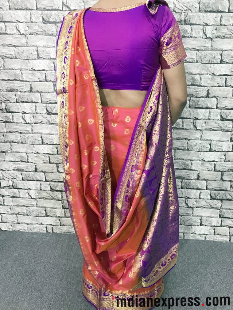 how wear a bengali sari, how to wear an atpoure sari, how to drape a bengali sari, bengai sari, atpoure sari, how to wear a sari, how to drape a sari, step by step of wearing a sari, indian express, indian express news