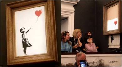 banksbanksy, banksy paintng shredder, banksy self shredder painting, banksy painting self destruction, banksy girl with red balloon, art news, odd news, weird news, bizarre news, indian expressy, banksy paintng shredder, banksy self shredder painting, banksy painting self destruction, banksy girl with red balloon, art news, odd news, weird news, bizarre news, indian express