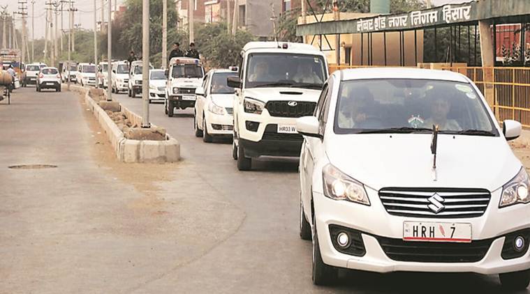 A flag march in Hisar Wednesday. (Express photo)