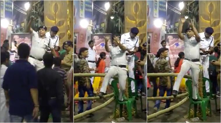 durga puja, durga puja kolkata, kolkata police, kolkata police crowd management, kolkata police durga puja, police funny video, indian express, viral news, kolkata news