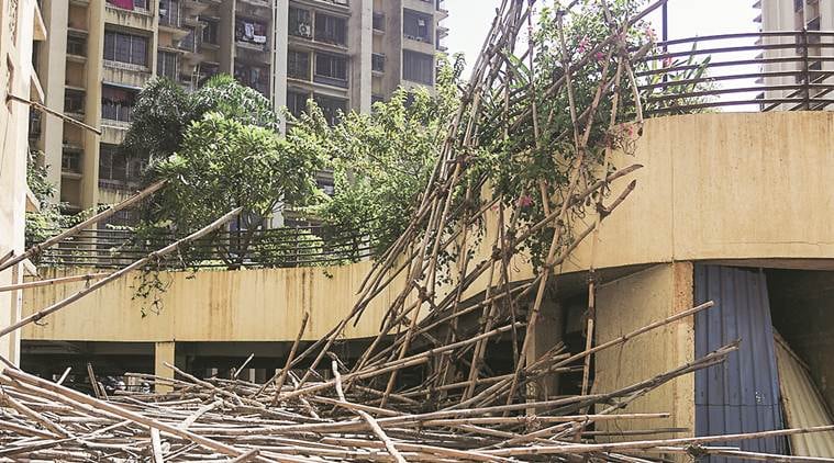 scaffolding collapse, workers injured, construction workers injured, scaffolding of a multi-storey building, Thane accident, indian express