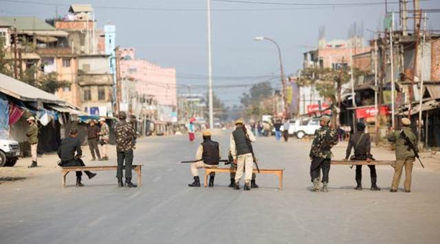 While heavy security measures were undertaken to prevent any untoward incident, suspected strike supporters set on fire a scooter early morning at Waithou Corner, Thoubal. (Express Photo by Deepak Shijagurumayum)