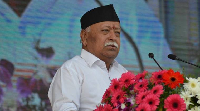 RSS chief Mohan Bhagwat addresses the crowd at a Vijayadashami event in Nagpur on Thursday. (Twitter/@RSSorg)