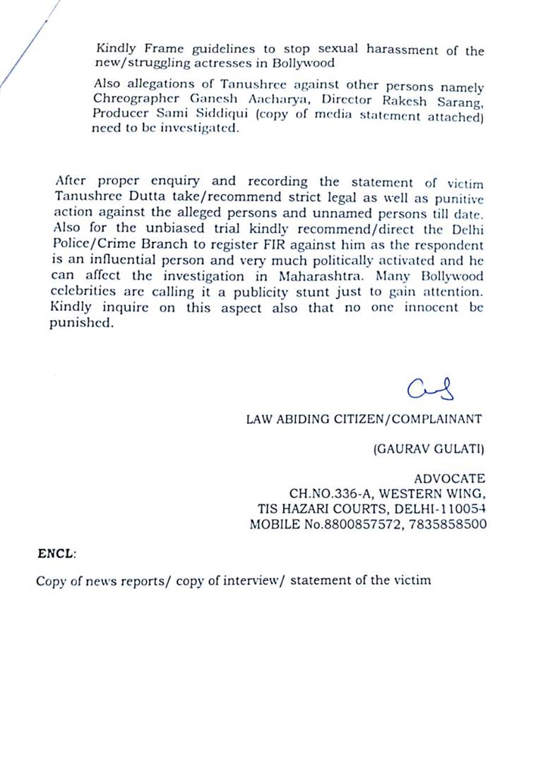 tanushree dutta ncw complaint