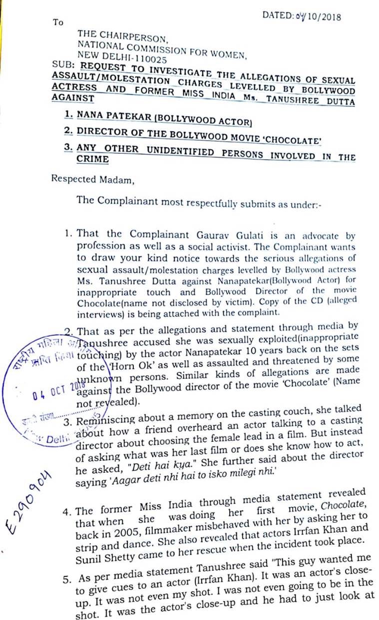 tanushree dutta ncw complaint