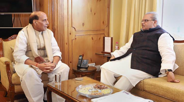 Rajnath Singh, Rajnath Singh in Kashmir, J&K security situation, Review of security in J&K, Kulgam encounter, Indian Army, J-K Governor Satya Pal Malik, Indian Express