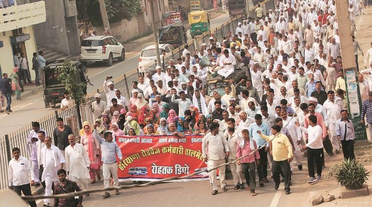 haryana roadways strike, haryana bus strike, haryana roadways employees strike, haryana roadways privatisation, haryana roadways worksers demand, workers protest, indian express