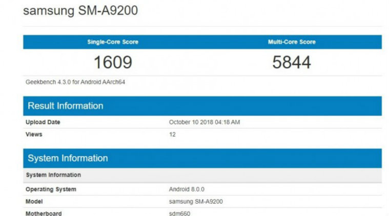 Samsung Galaxy A9 Shows Up On Geekbench Will Be Powered By Snapdragon 660 Soc Technology News The Indian Express