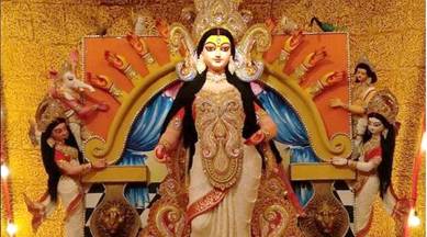 durga puja, kolkata durga puja, 4000 kgs turmeric, Santoshpur lake Pally Puja pandal in Kolkata,