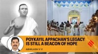 Poykayil Appachan (prdscollege.com) and prayers at the PRDS Church (Facebook/PRDS Sanathanam)